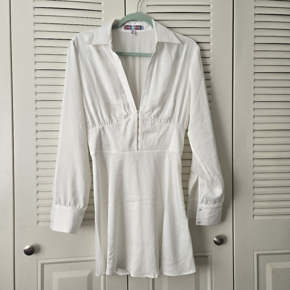 URBAN OUTFITTERS Phoebe Corseted Shirt Dress White Size M #242 - Picture 3 of 9